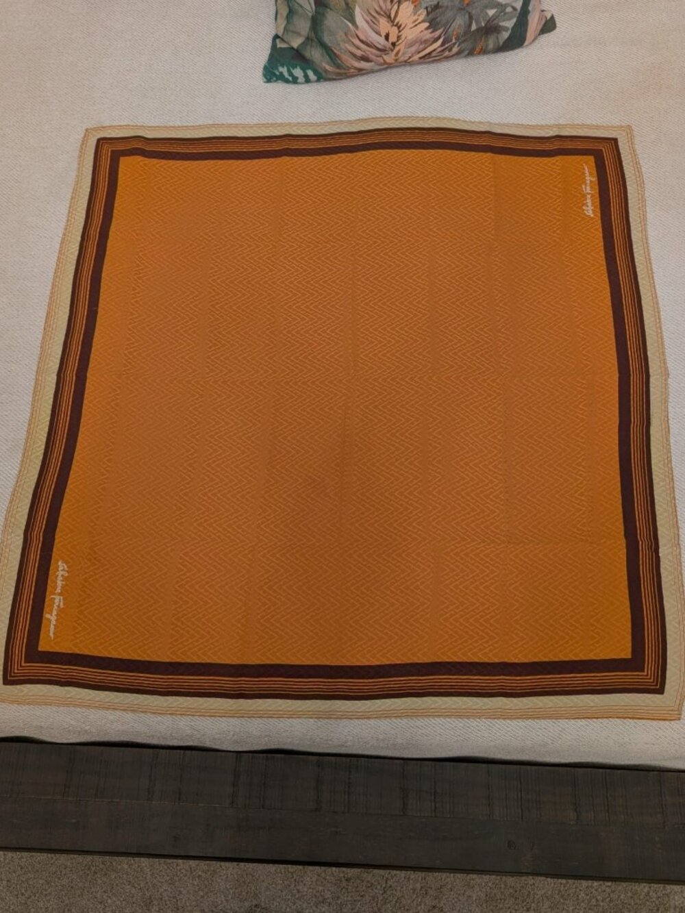 Vintage Salvatore Ferragamo Silk Golden Tan/Brown Scarf 31"x30"